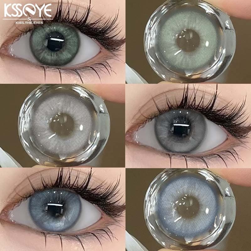 KSSEYE Lentes De Contato Coloridas Com Olho De Boneca Graduado 0,00 ~-8,00 2 Pcs Uso Anual 14,2 MM Azuis Cinzentas Suavemente Naturais Confortáveis