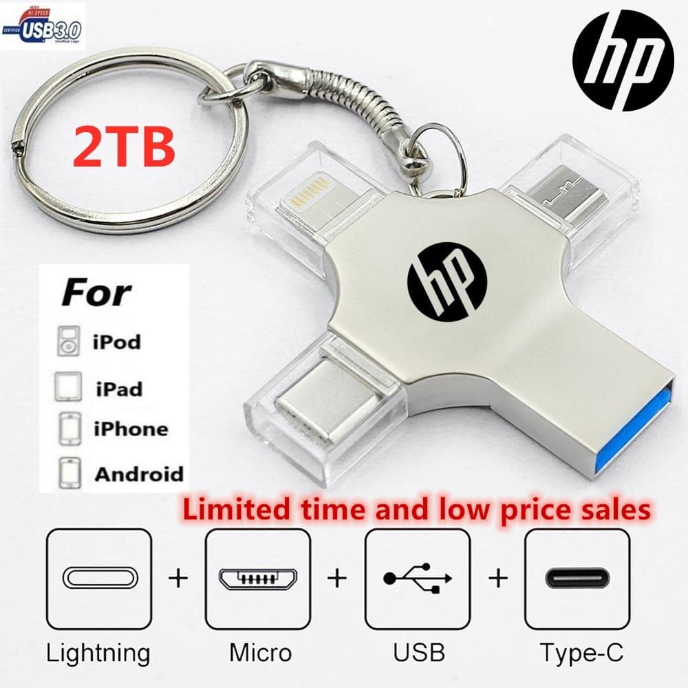 2TB Pen drive 4 Em 1 USB 3.0 Memory Stick OTG Pendrive Velocidade Rápida Tipo C Para i/O/S/Tablet/Android/Smartphone/PC