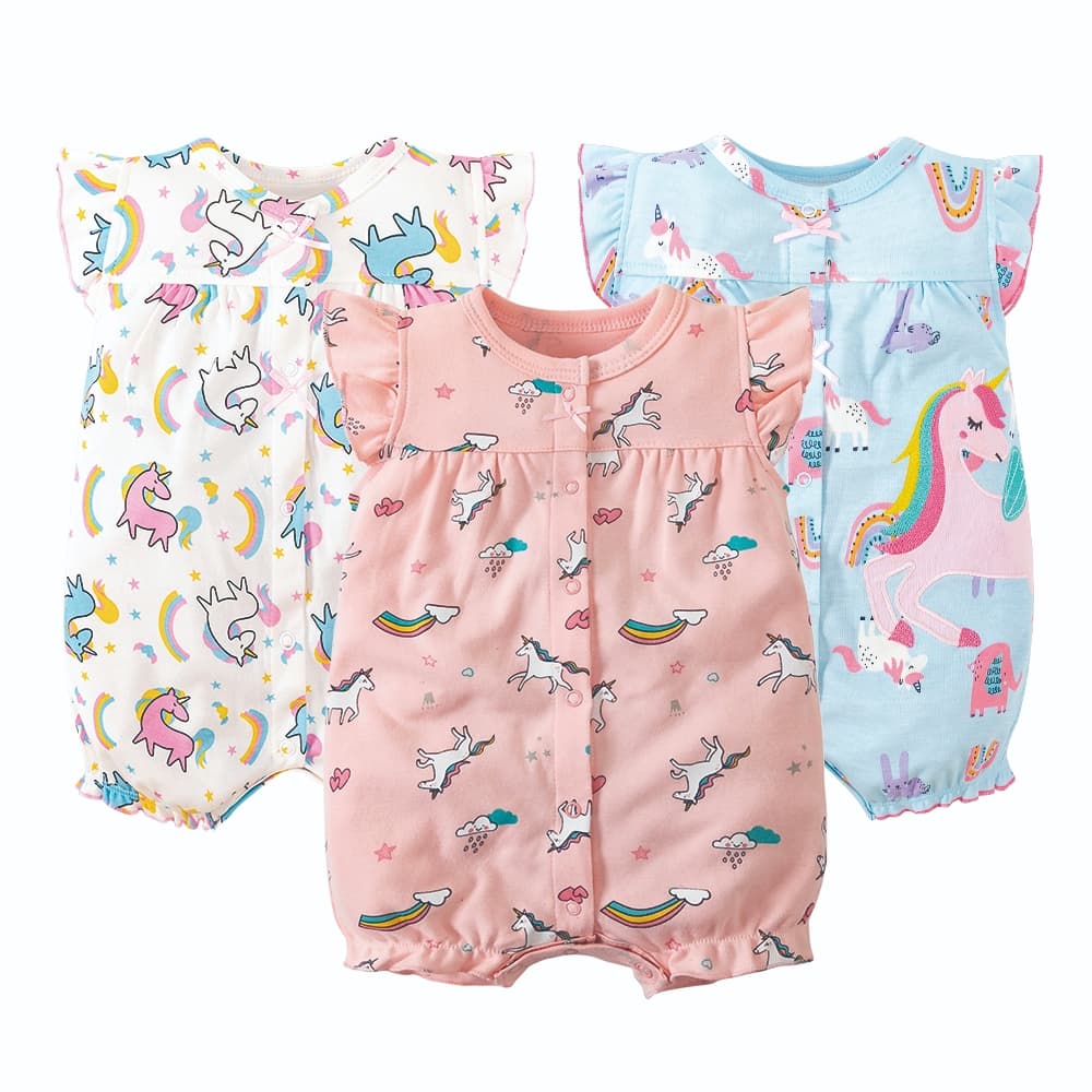 Macacão Bebê Meninas Algodão Manga Curta Bebê Recém-Nascido Roupas