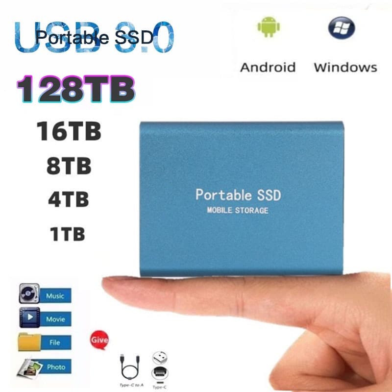 HDD Externos SSD 128TB/60TB/30TB USB3.0 Disco Rígido Externo 16TB/8TB/4TB Unidade Portátil De Estado Sólido 2TB Disko De