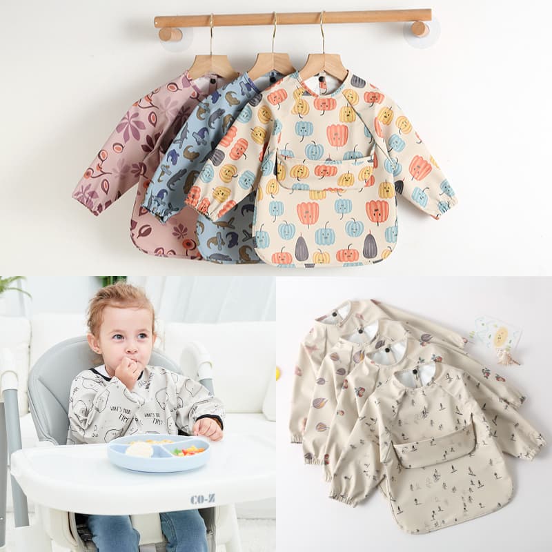 Manga Longa De Alta Qualidade Tecido PU À Prova D'água Easy Wipe Children Kids Bibs Baby Boy Smocks