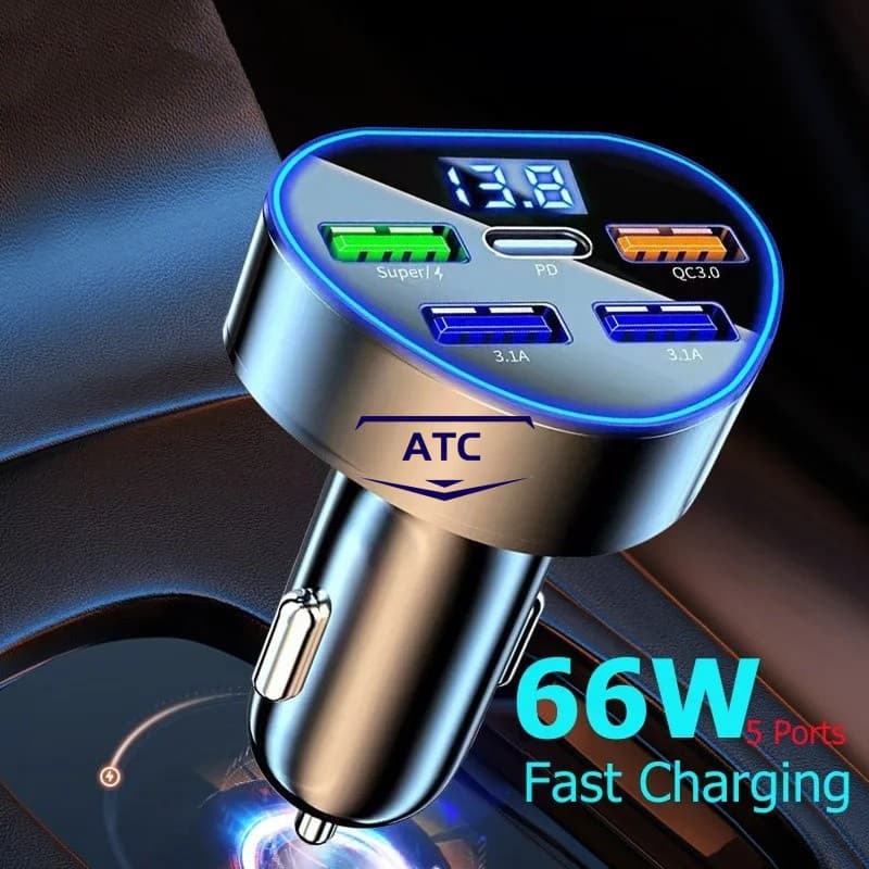 66w 5 Portas Carregador De Isqueiro Para Carro Rápido PD QC3.0 USB Tipo C Adaptador De Telefone