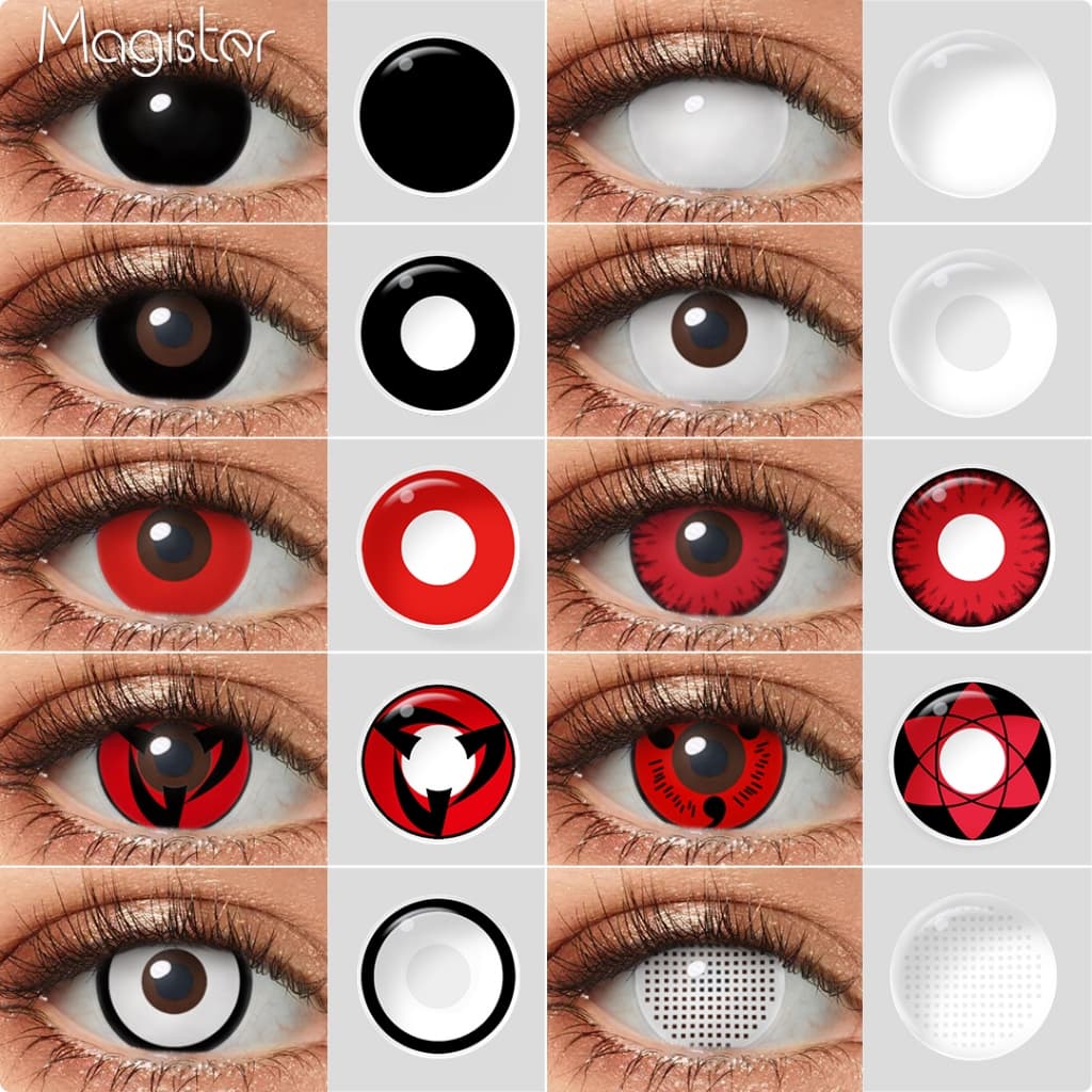 Magister 2 pcs role-playing lentes de contato Cosplay coloridas Lentes de contato preto vermelho branco