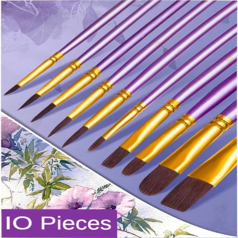 Kit 10 Peças Profissional Pincel De Pintura Náilon Artista Pincéis Aquarela Novas Cores