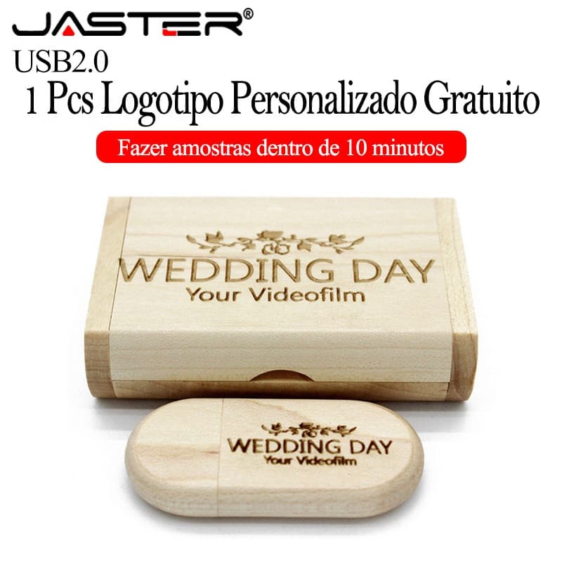 JASTER (Logotipo Personalizado Gratuito) USB 2.0 Flash Drive 64GB Art Wooden Com Pendrives Box 32GB Pen De Casamento 16G