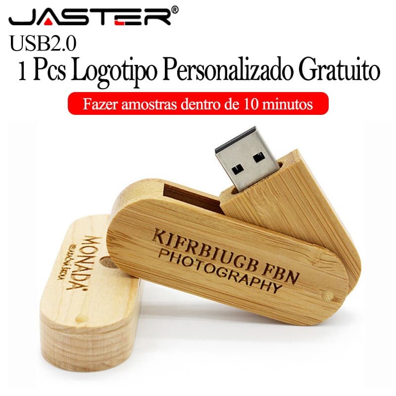 JASTER (Logotipo Personalizado Gratuito) USB 2.0 Flash Drive 128GB Chaveiro Pen 64GB Pendrive De Madeira 32GB Memória De