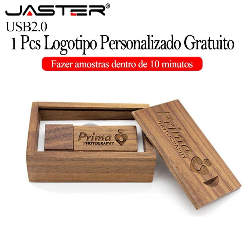 JASTER (Logotipo Personalizado Gratuito) USB 2.0 Flash Drive 128GB Block Wood Memory Stick 64GB Madeira Com Pen Drives B