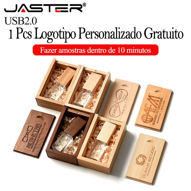 JASTER (1PCS Logotipo Gratuito) Crystal USB 2.0 Flash Drive 128GB Memória De Presente De Casamento Stick 64GB Unidade De