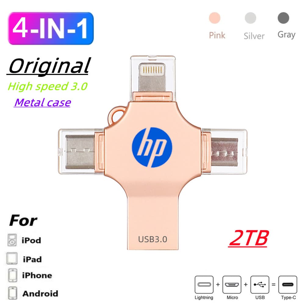 2TB OTG flash drive Impermeabilização Metálica USB3.0/Type-C/Micro/i/O/S 4 Portas 1TB 512GB 256GB Pendrive De Velocidade Rápida Para Telefone PC ipad