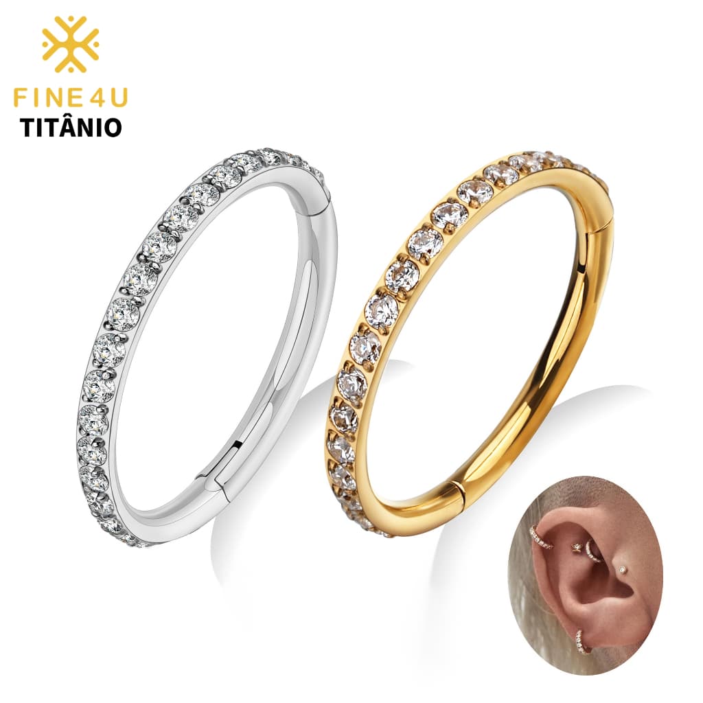 FINE4U Piercing Orelha Nariz Titânio 6-12mm Argola Tragus Cartilagem Helix Conch