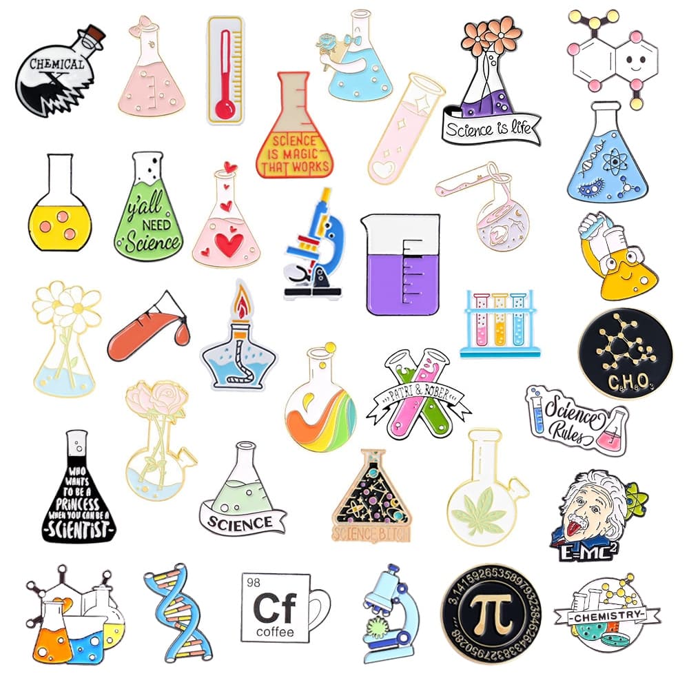 Alfinetes Científicos Bonitos Ciência Cartoon Lapela Laboratório Alfinete Para Mochilas Química Adultos Roupas Bonés
