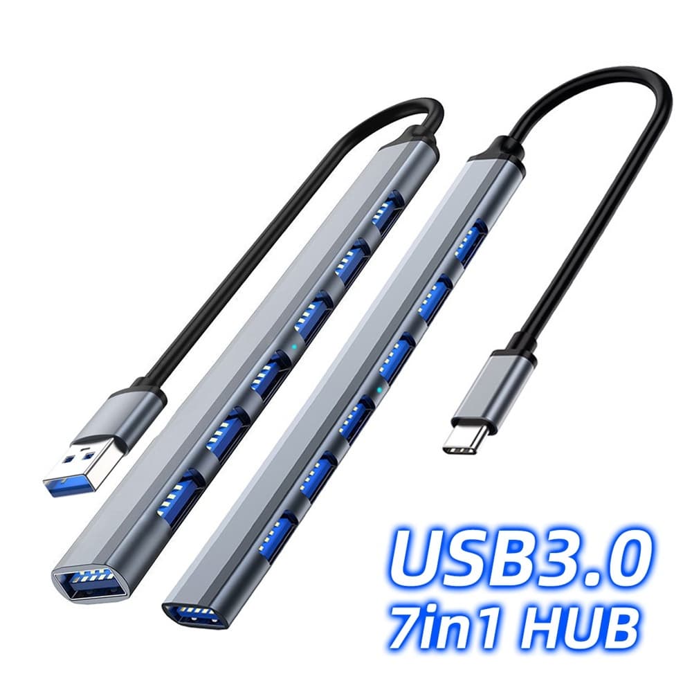 7 Em 1 USB3.0 HUB Type C Adaptador De Alimentação OTG De 4 E 7 Portas Para Macbook PC Laptop Estudo Office