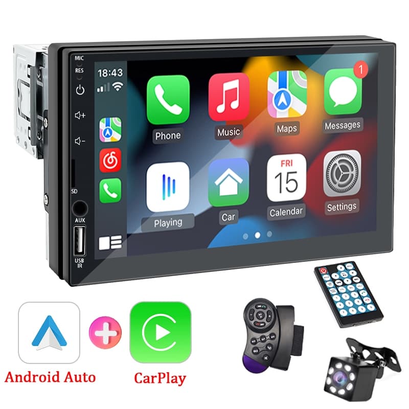 Central Multimídia Carplay MP5 Bluetooth 1 Din 7 Polegadas USB/AUX/TF Mirrorlink Com Tela De Toque