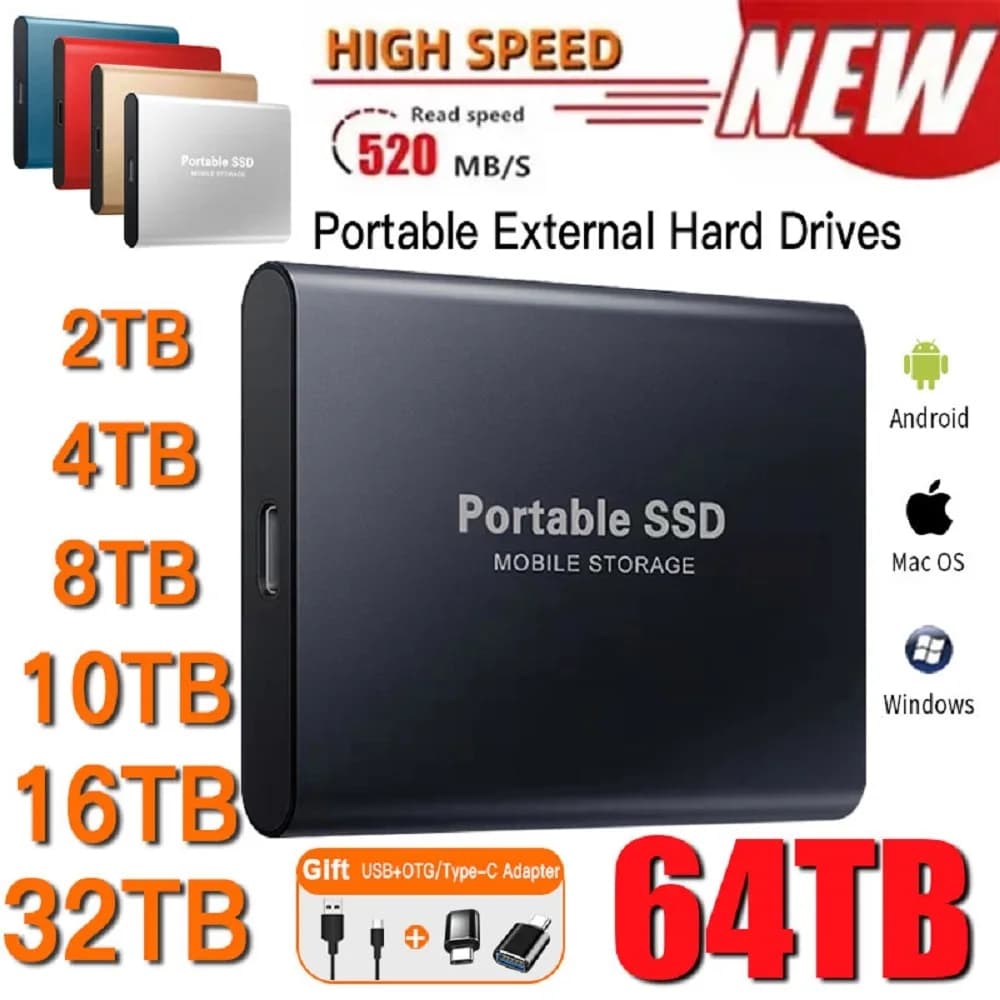 Discos Rígidos Externos1tb SSD Portátil 2TB4TB8TB16TB30T40TB60TB128TB Móveis De Estado Sólido Para Novos Portáteis De Armazenamento De Alta Velocidade