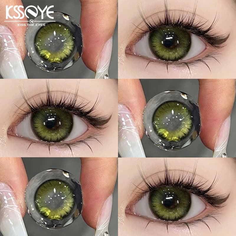 2pcs/Par Lente De Contato Colorida Série Green Blue Com Graduada 14.2mm Uso Anual Macia