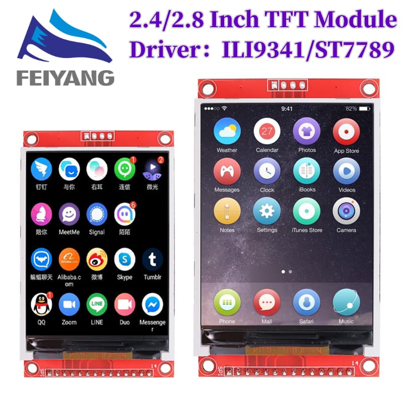 2,4/2,8 Polegadas 240x320 SPI TFT Módulo De Porta Serial 5V/3,3v Adaptador De Placa De Circuito Impresso Micro SD Card ILI9341/ST7789V Display LCD Para Arduino