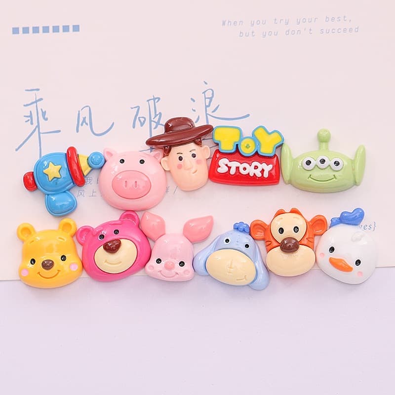 Marca Nova 10 Peças / Batch Cartoon Disney Animal Resin Crafts Flat Back Convex Round