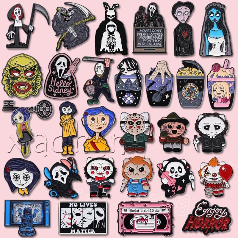Halloween Horror Figuras Esmalte Pino Shrieker Palhaço Broche Esqueleto Fantasma Emblemas Punk Acessórios De Roupas Pres