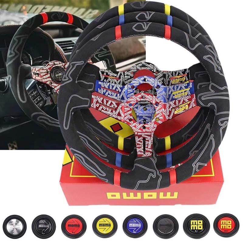 【 ITSOK 】 14inch 350mm Volante Universal De Corrida JDM Couro De Camurça Para MOMO