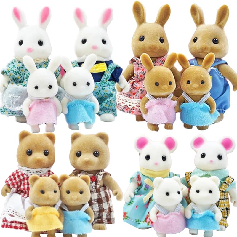 Simulação De Floresta Boneca Família De Coelho Casa De Bonecas Figuras Móveis DIY Playset Quarto Menina Brinquedos Acessórios