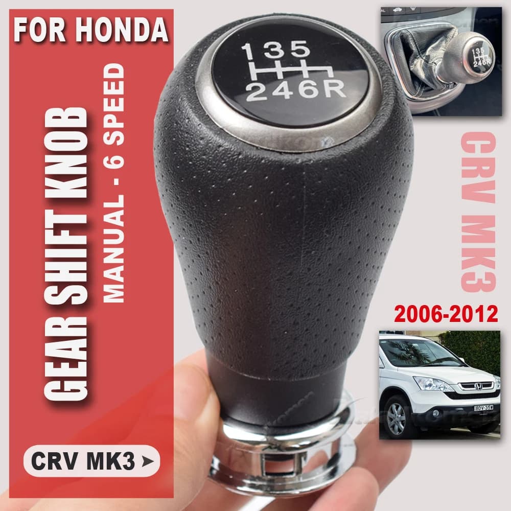 Manopla de mudança de marcha Manual para carro, 6 velocidades, couro preto, adequado para Honda CRV CR-V MK3 2006-2012, 