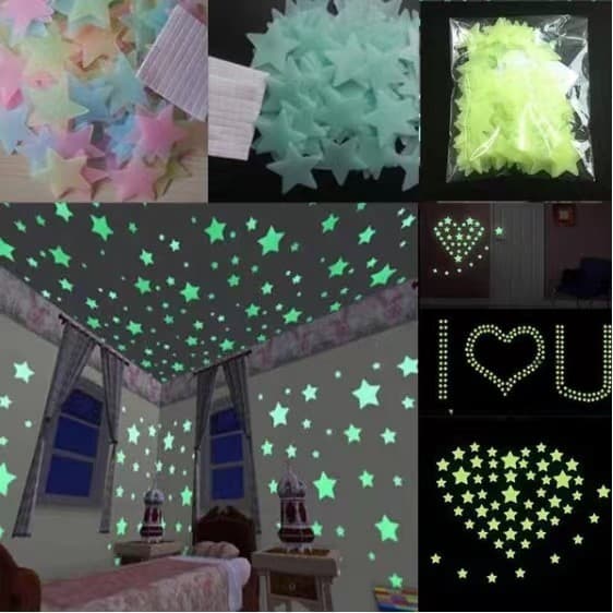 【100pcs】Adesivos luminosos de 3cm Adesivos luminosos Estrela Luminosa Adesivos luminosos de parede