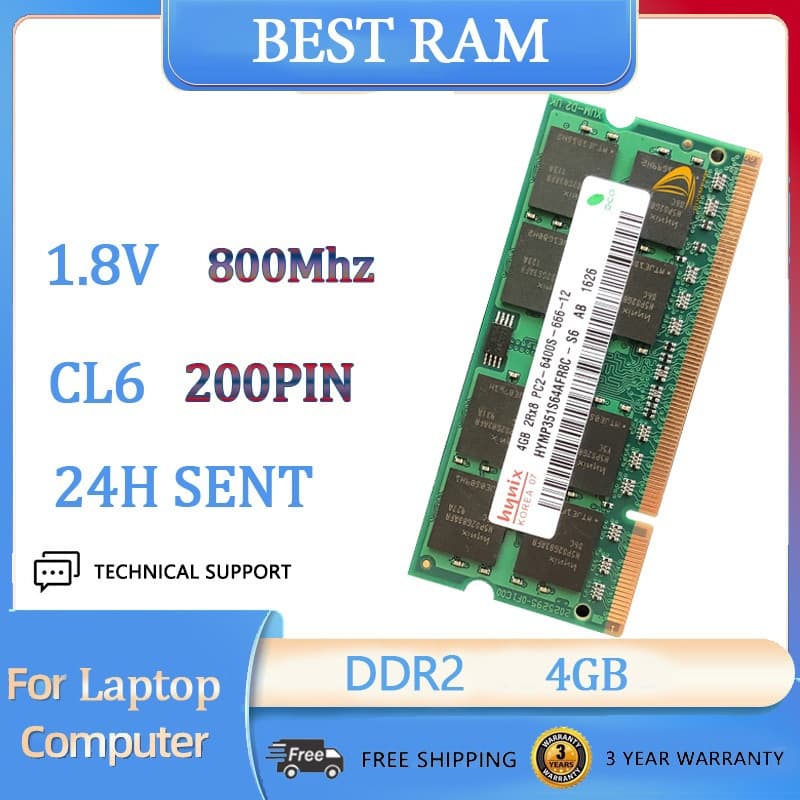 [Estoque Pronto] Hynix 4GB 2Rx8 PC2-6400S DDR2-800Mhz 1.8V SODIMM Memória Para Laptop RAM CL6