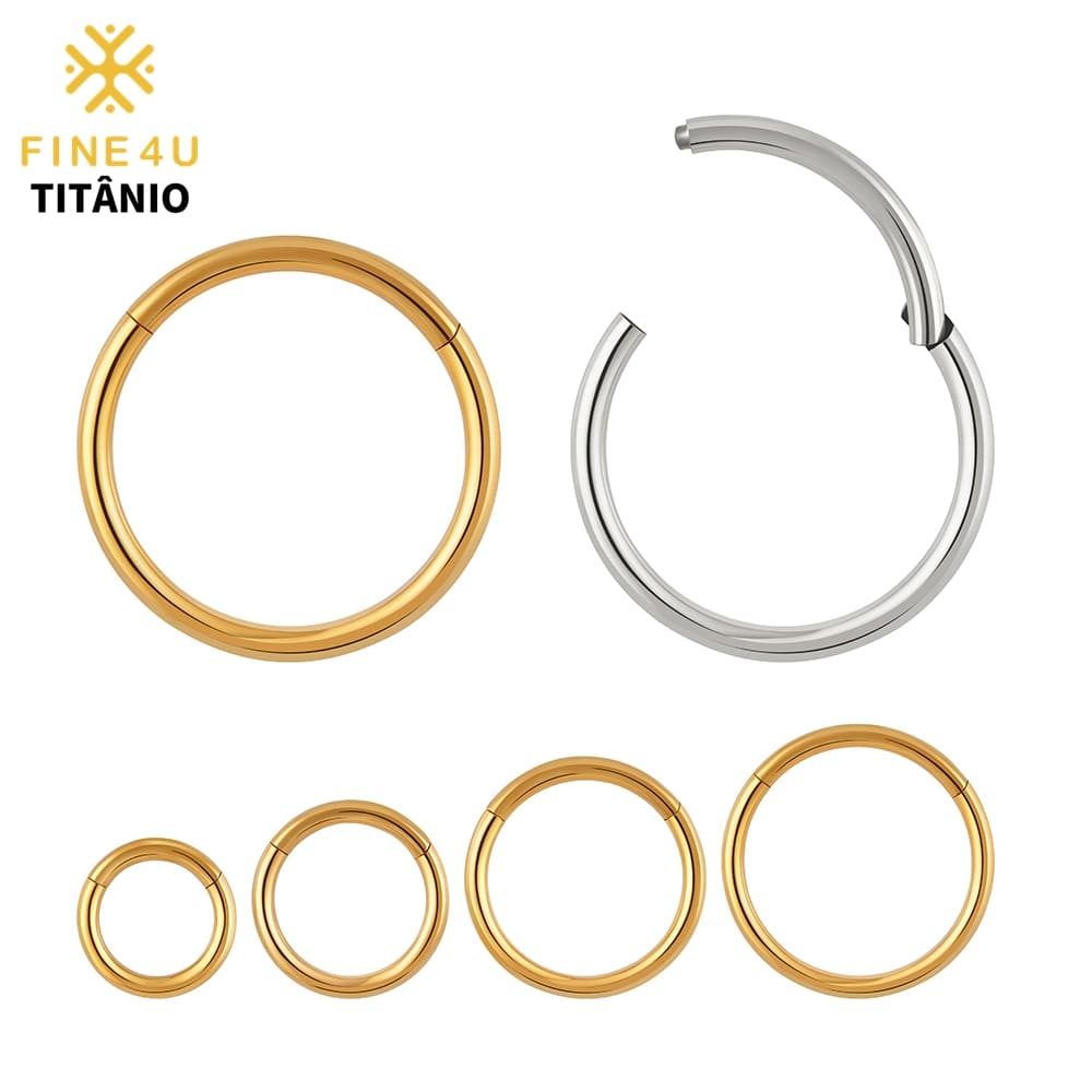 FINE4U Nariz Argola 100% Titânio Click PVD Septo Helix Cartilagem Conch Tragus Daith Septril