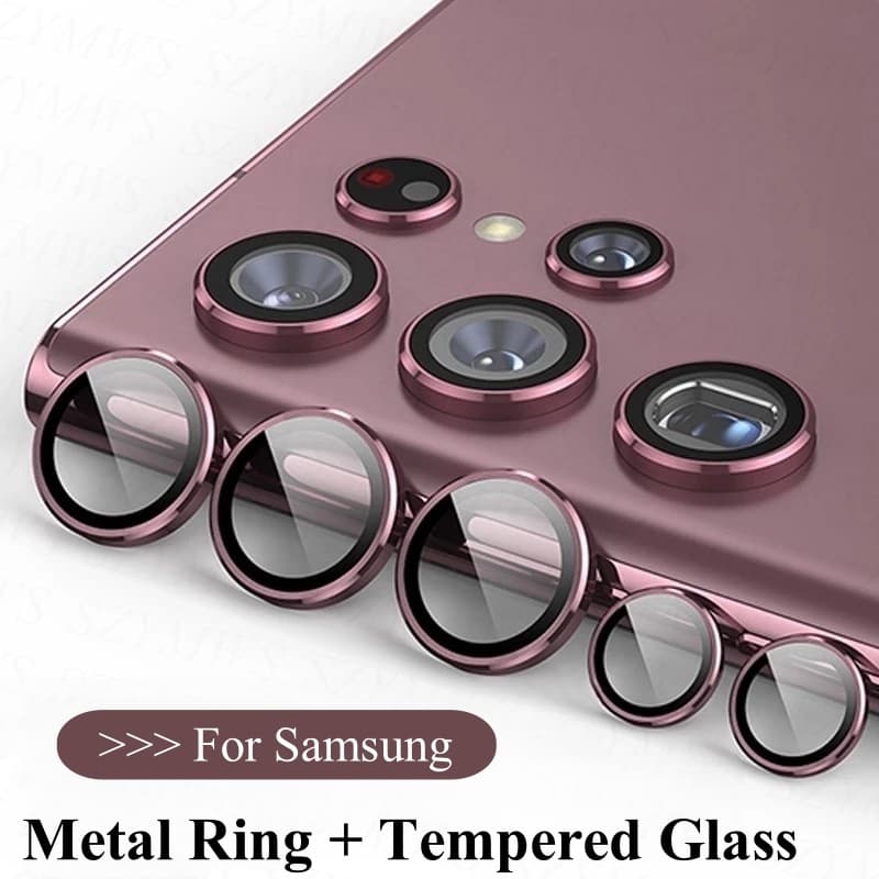 5 Peças Para Samsung Galaxy S26 Ultra S25 S24 S23 S22 Plus FE Protetor De Tela De Lente De Câmera Anel De Metal Com Vidr