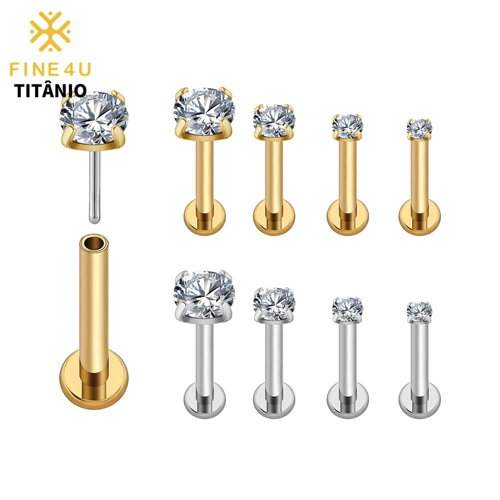 FINE4U Piercing Ponto De Luz Titânio Agulha com 2/2.5/3/4mm Zircônia Para Tragus Lobulo Helix Nariz