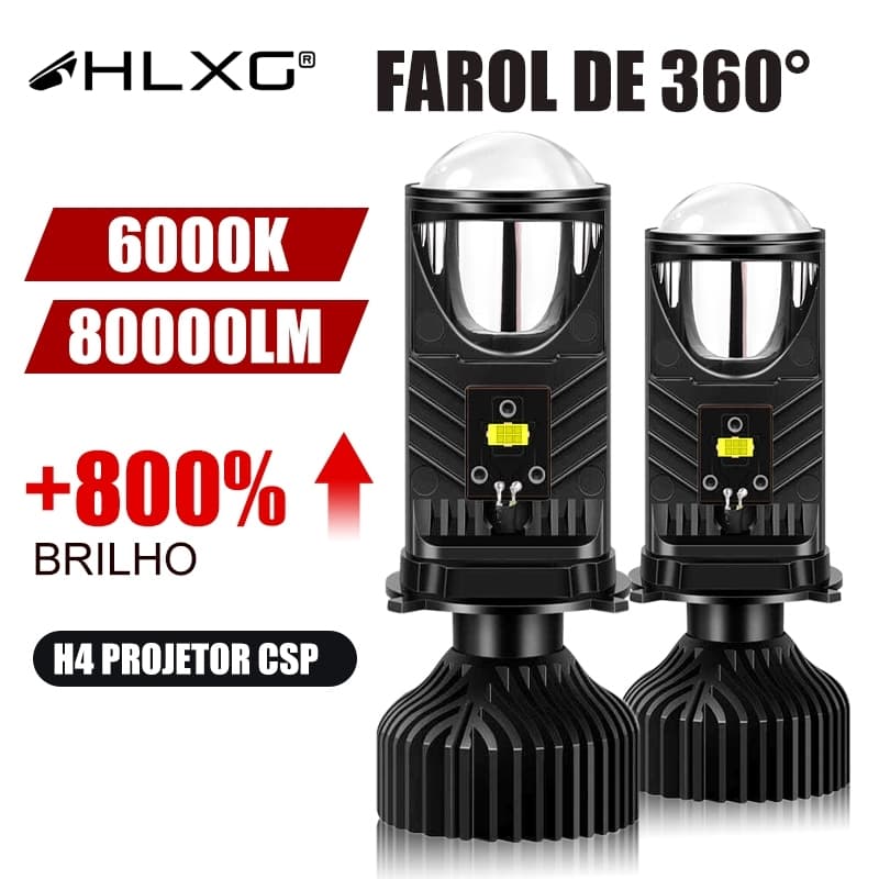 Super Brilhante H4 Projetor LED 80000LM 180W Lâmpada de Farol Automotivo Mini Dual Lente H4 High low lights LHD 12V 24V