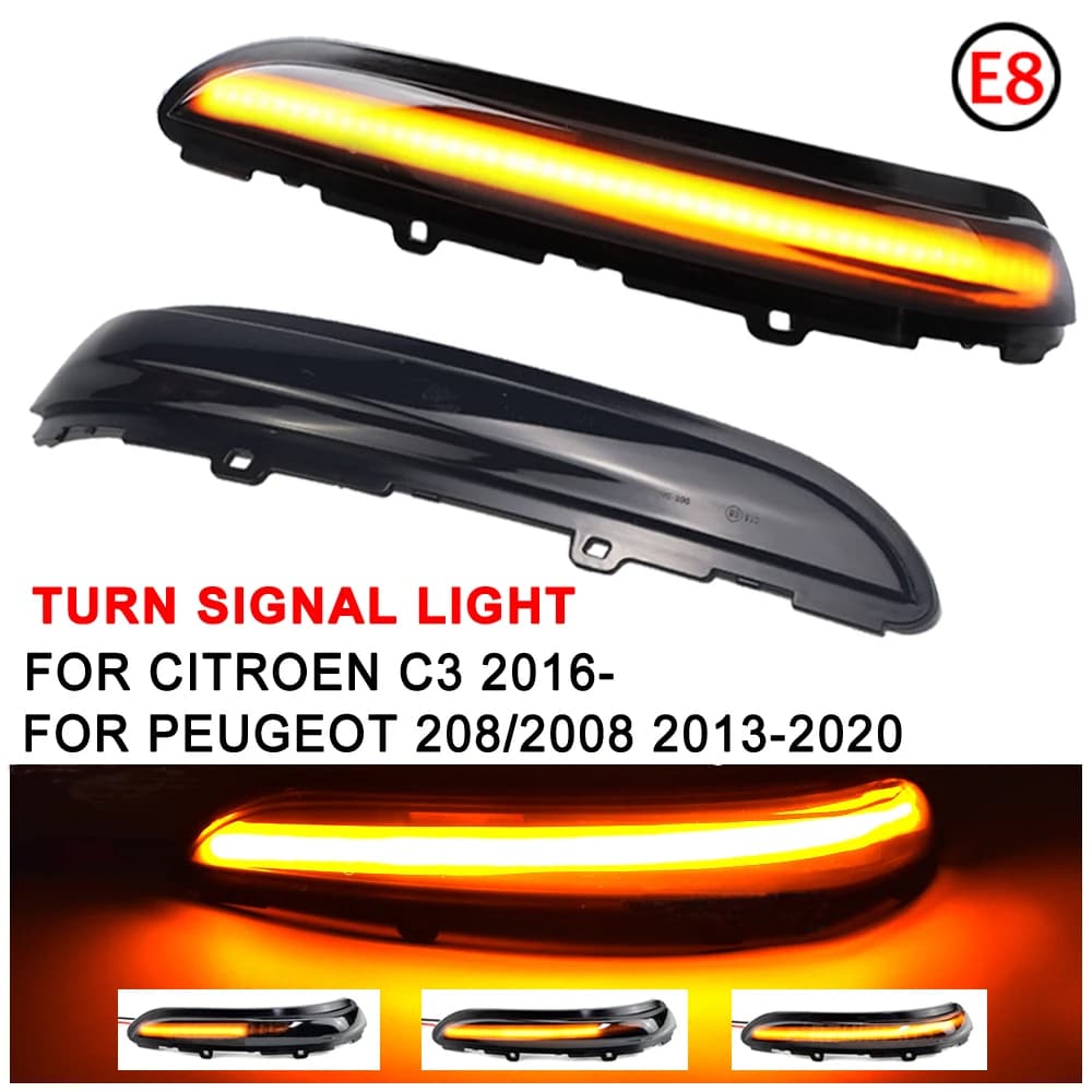 Peugeot 208 2008 2013 2014 2015 2016 2017 2018 2019 2020 Citroen C3 sinal de volta dinâmico LED sinal volta espelho retr