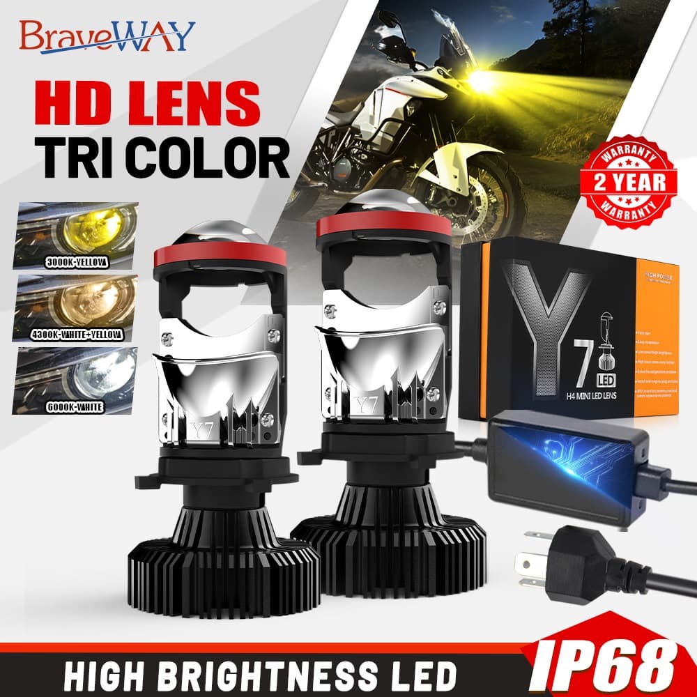 1PCS Lâmpada LED Tri-Color 6500K 4300K ​ 30000k Mini Lente H4 Farol De Projetor De Faróis Altos E Baixos Para Automóveis H7 H11 9006 9005 De Nevoeiro 12V Motocicletas