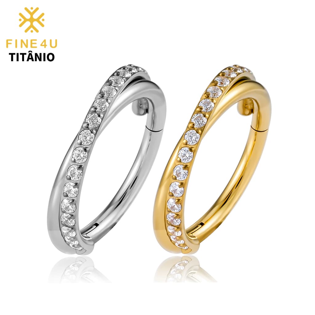 FINE4U Piercing Titânio Argola Click Cravejada 8/10/12mm Conch Helix Cartilagem Hipoalergênica