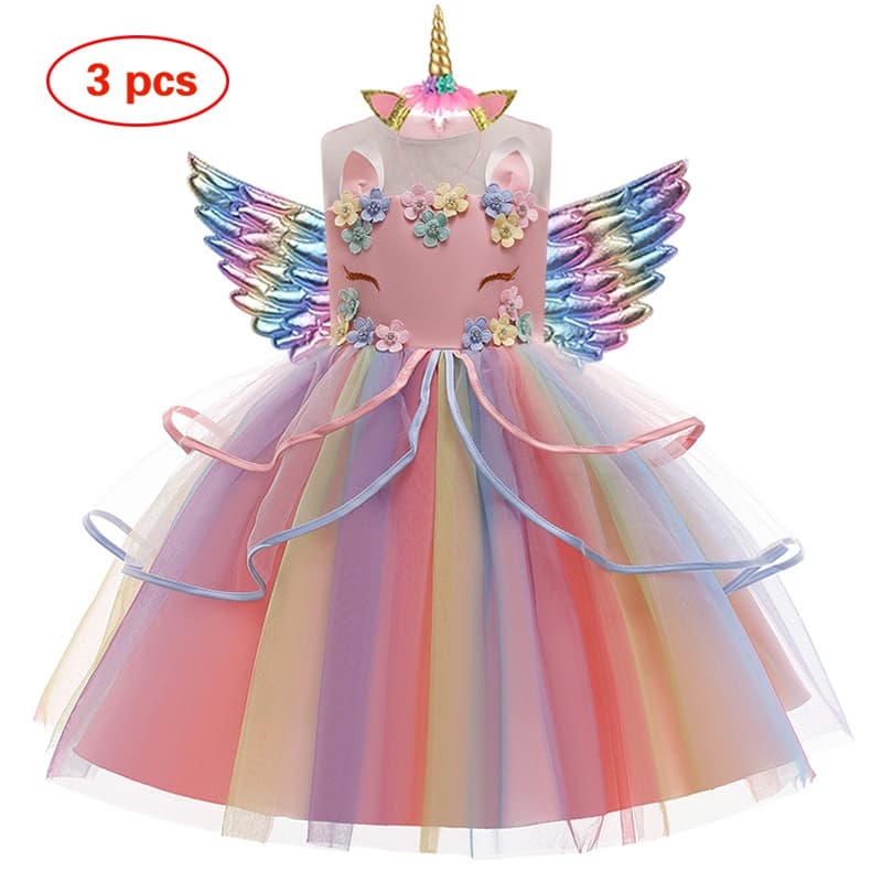 Traje Unicórnio 2024 Fashion Cartoon Princess Party Vestido Fantasia De Verão De Carnaval Vestuário De Halloween