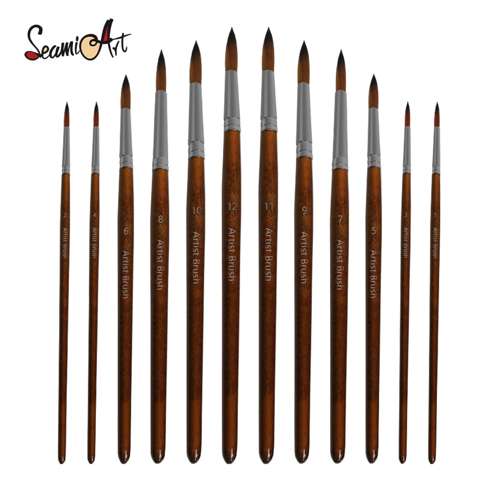 SeamiArt 5/12 Pcs . Conjunto De Pincel De Nylon Para Pintura Capilar De Diferentes Cores Óleo De Aquarela Gouache Acrílico