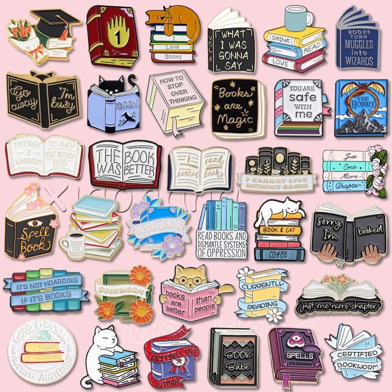 Livro Dos Desenhos Animados Esmalte Pino Broches Livros Leitura Ama Broche Texto Lapela Emblemas Mochila Acessórios Pres