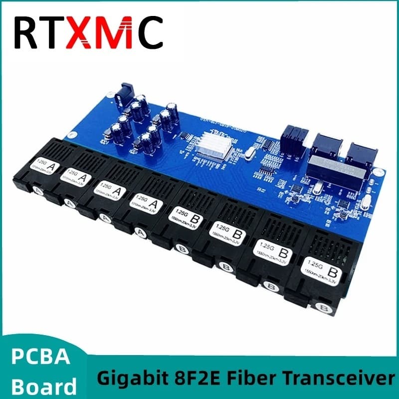 8F2E Interruptor De Fibra Gigabit Conversor De Mídia Ethernet 8 Porta 1.25G SC 2 RJ45 10/100/1000M 8 Placa PCBA