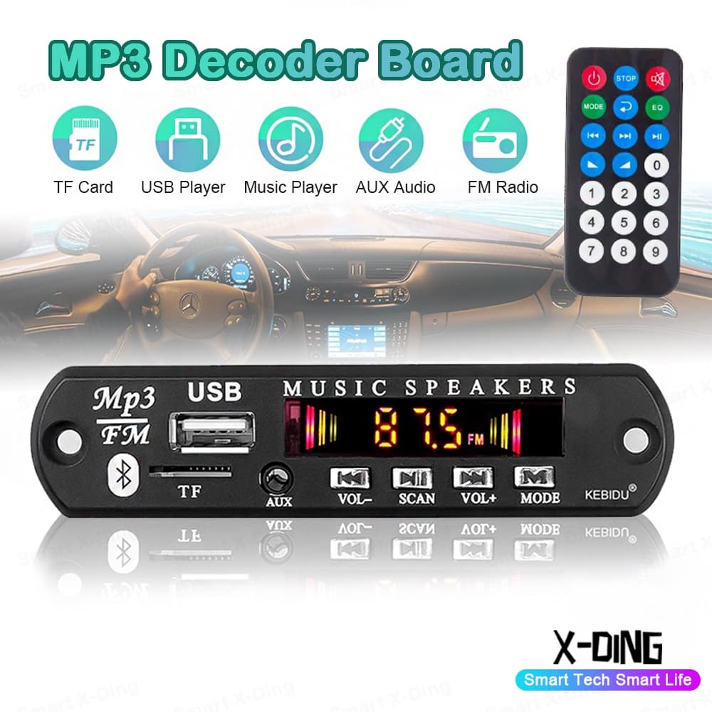 Módulo De Placa Deco MP3 12V Bluetooth 5.0 Com Reprodutor De Áudio USB WMA WAV TF/Slot Para Cartão Remota FM Carro Tela 
