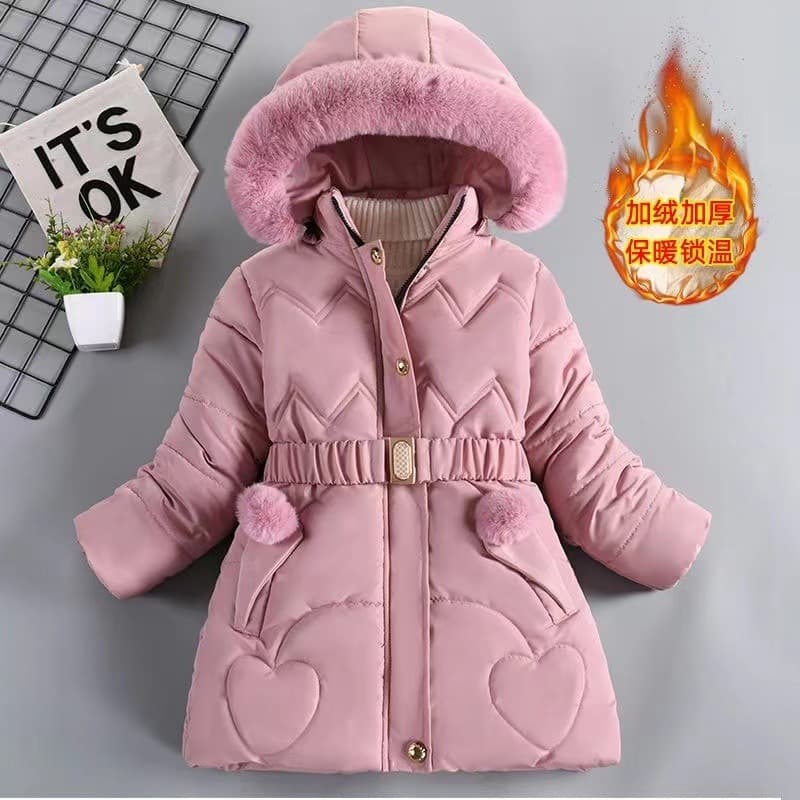 Casaco De Inverno Para Meninas Mantenha O Quente E Grosso Com Capuz Zíper Colarinho De Pele Princesa Roupa Exterior