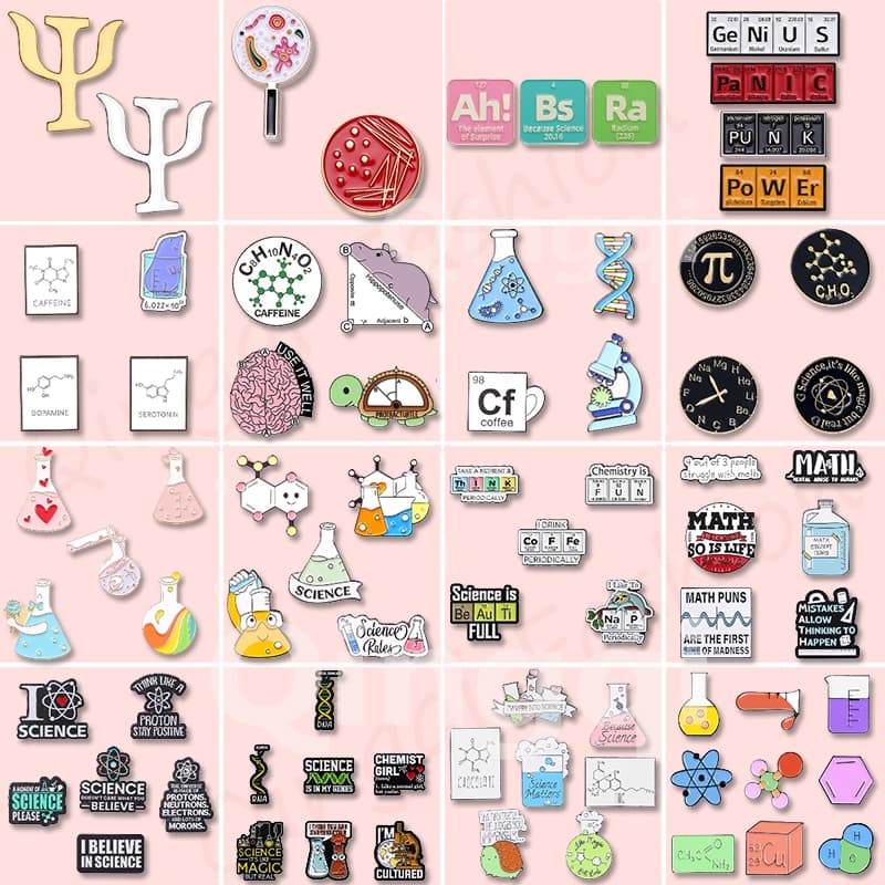 2-7pcs/Set Cartoon Science Series Pins Esmalte Conjunto De Broches De Química Fofa Molécula Vestuário Crachá Jóias Acessórios Para Amigo