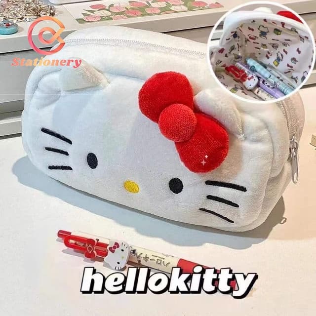 Sanrio Hello Kitty Estojo De Lápis De Desenho Animado Kulomi Melody Saco Pelúcia De Grande Capacidade De Maquiagem