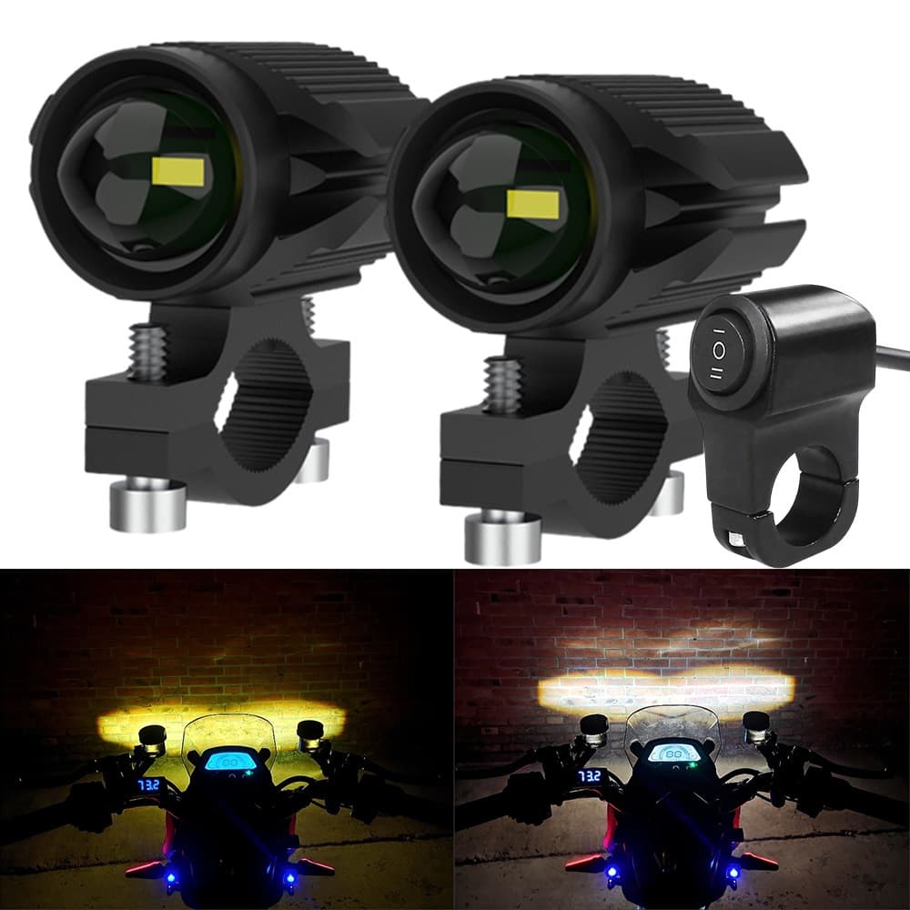 Faróis Adicionais De Led Para Motocicletas Lente De Lâmpada 12-80V Dual-Color White/Amber Auxiliares Universais Carros ATV UTV De Nevoeiro