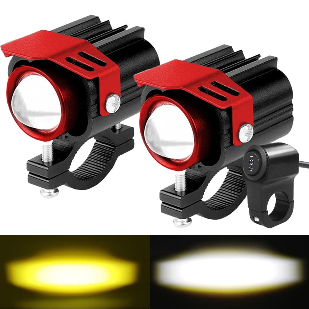 Faróis Auxiliares De 12-80V Para Motocicletas Lâmpadas LED De Duas Cores White/Amber Adicionais Elétricas Pitbike Drit Bike Fog Lights