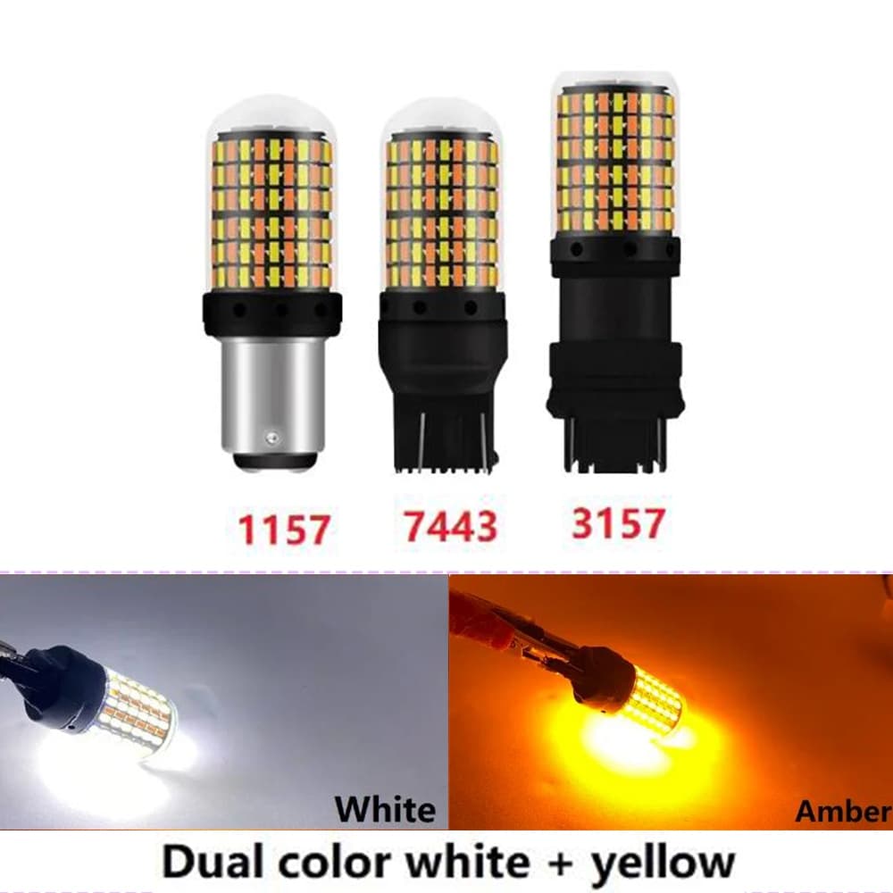 Lâmpada T20 Led Dupla Cor T20 7443 W21/5W 1157 BAY15D P21 T25 3157 P27/7W Carro DRL Interruptor De Sinalização De Giro Automático