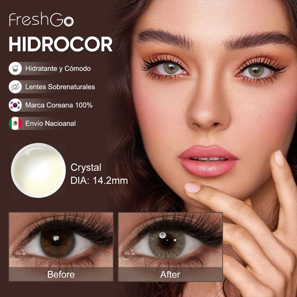 Lentes De Contato Anual Coloridas Freshgo Para Maquiagem Naturais De 14,2mm Série HIDROCOR Anuais Brown/Gray/Verde/Azul