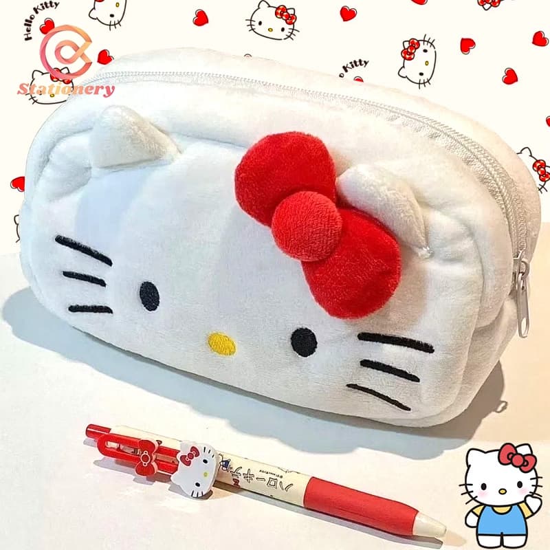 Estojo Feminina para Maquiagem/Necessarie Gatinho Fofo Pelúcia De Sanrio Hello Kitty/Caixa de Lápis/Bolsa Desenho Fofo/Bolsinha de Caneta  Papelaria para Estudantes Grande Capacidade