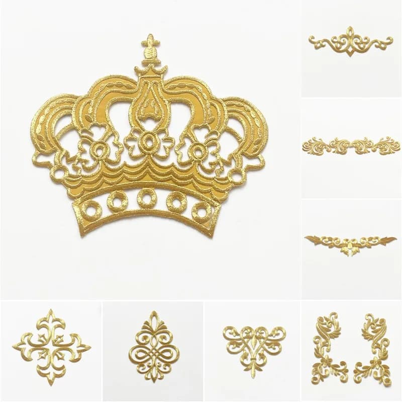 Bordado Ouro Prata Barroco Coroa Flor Ferro Costurar Em Remendo Emblema Para Casamento Vestido De Noiva Roupas Saco Jean