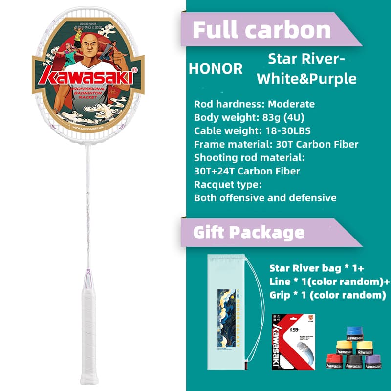 Raquete De Badminton Kawasaki Honor GALAXY 4U 18-30LBS Carbono Completo Ultraleve Profissional Adulto Masculino E Femini