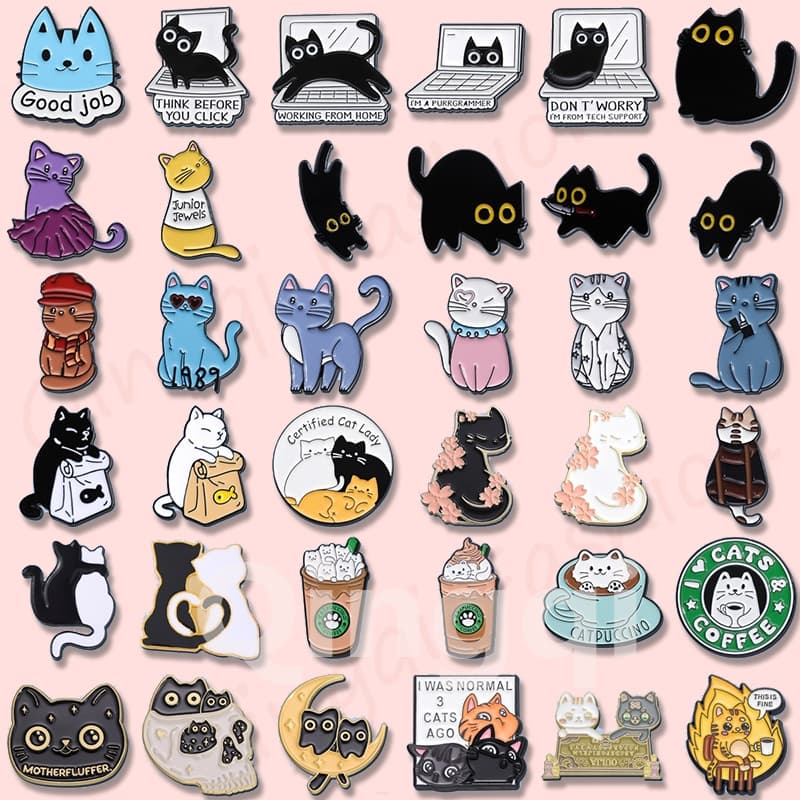 Engraçado Broche De Esmalte De Gato Cartoon Crachás Mochila De Animais Acessórios De Roupas Presentes